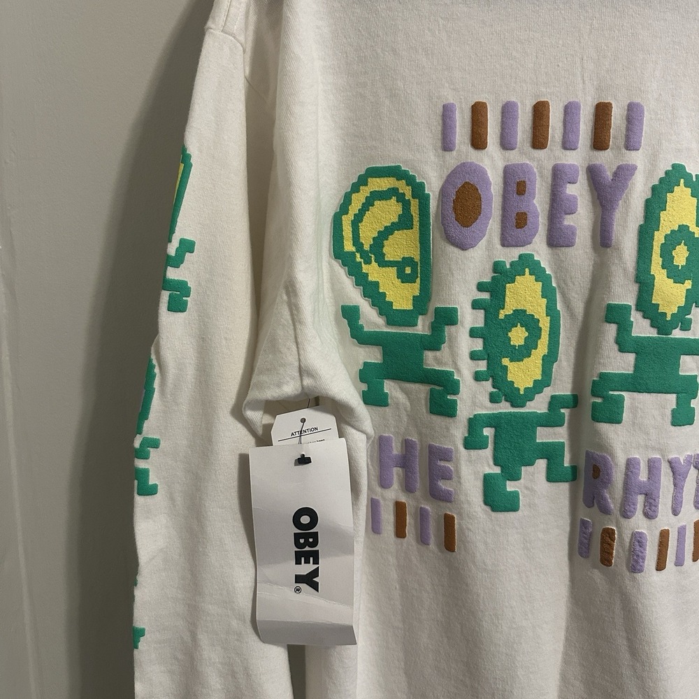 Obey‎ Skate Sweatshirt White Pullover Sweatshirt Crewneck Graphic Logo size S